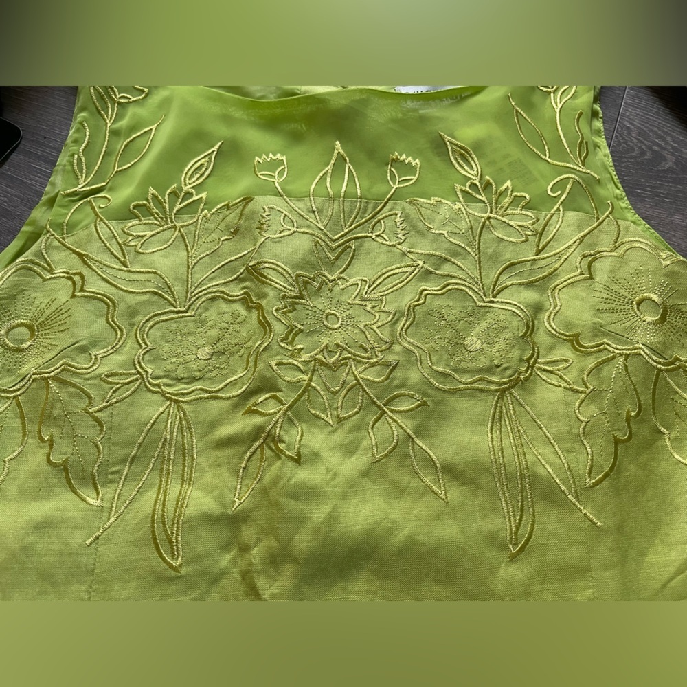 Vintage Fancy Lady Ramie Floral Embroidered Kiwi Green Sleeveless Top 10 NWT! - Picture 2 of 7
